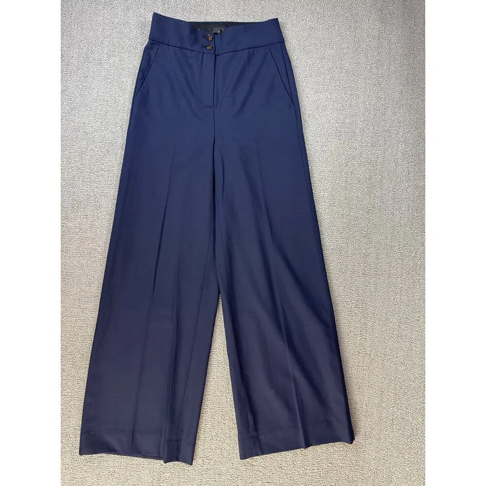 NWT J. Crew Dress Pant High Rise Wool Blend Career‎ Professional Navy Blue Sz 00